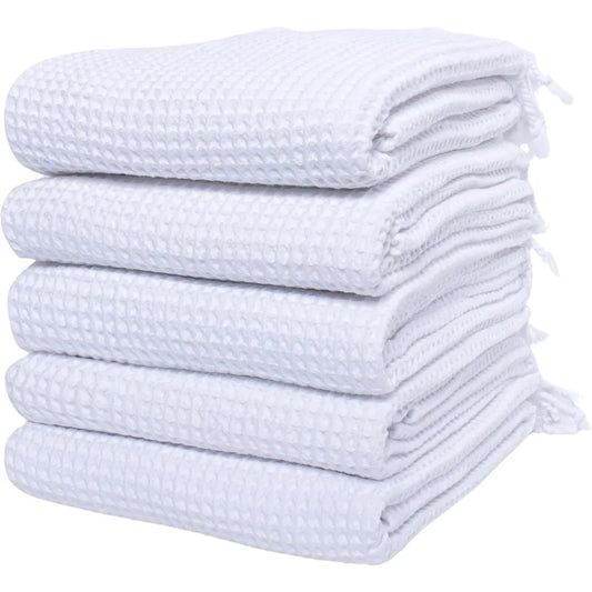 Premium Turkish Waffle Towel - Bulk Pack of 5, Organic 100% Cotton, Quick-Dry, Thin, Oversized 35x70 Bath Beach Spa Pesht