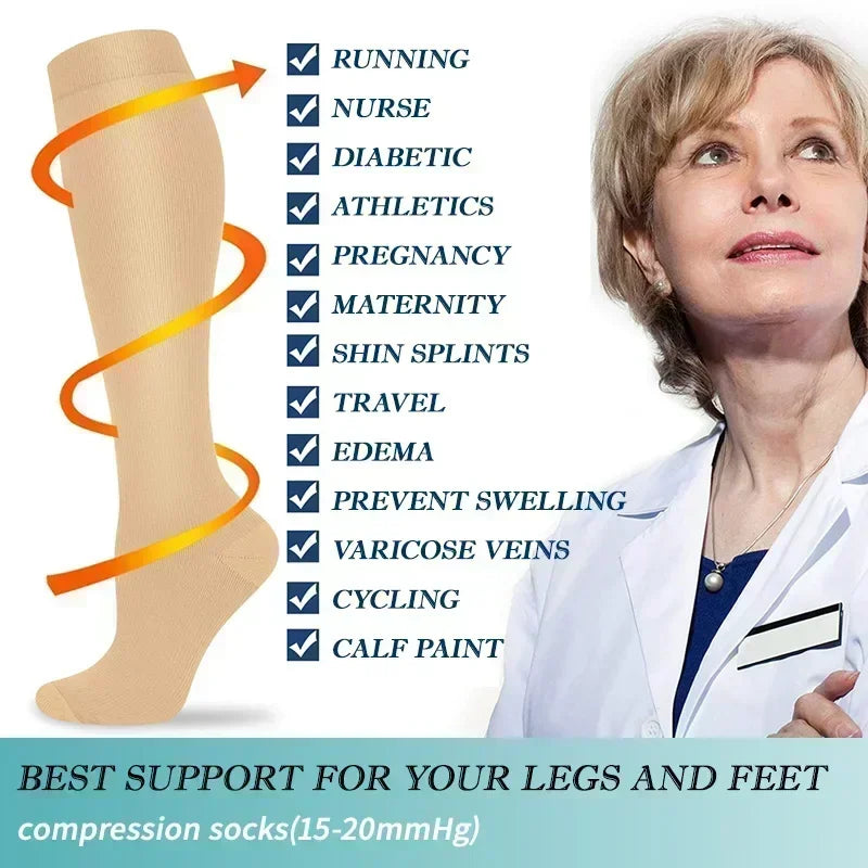 1 Pair Women's & Men's Compression Socks 15-20 mmHg Knee High Stocking for Cycling Soccer Running Athletic Calf Socks