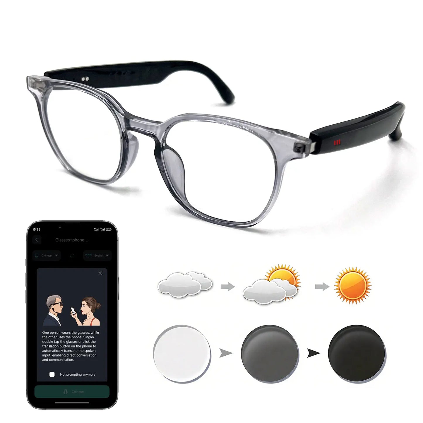 Giinova Smart Glasses With App Translation Open Ear Audio Calls