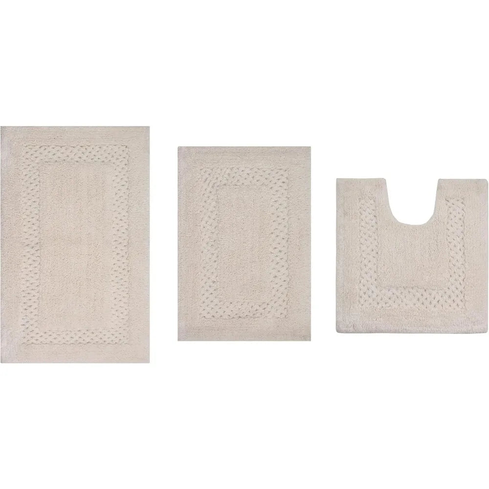 Premium Cotton Bath Rug Set 3-Piece Non-Slip Mats For Home