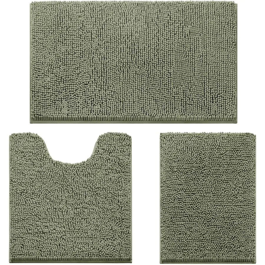 Three Piece Bathroom Rug Set Ultra Soft Chenille Bath Mats