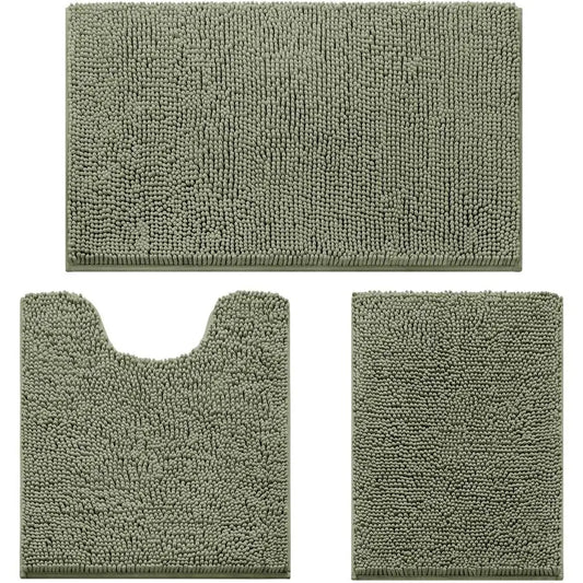 Three Piece Bathroom Rug Set Ultra Soft Chenille Bath Mats