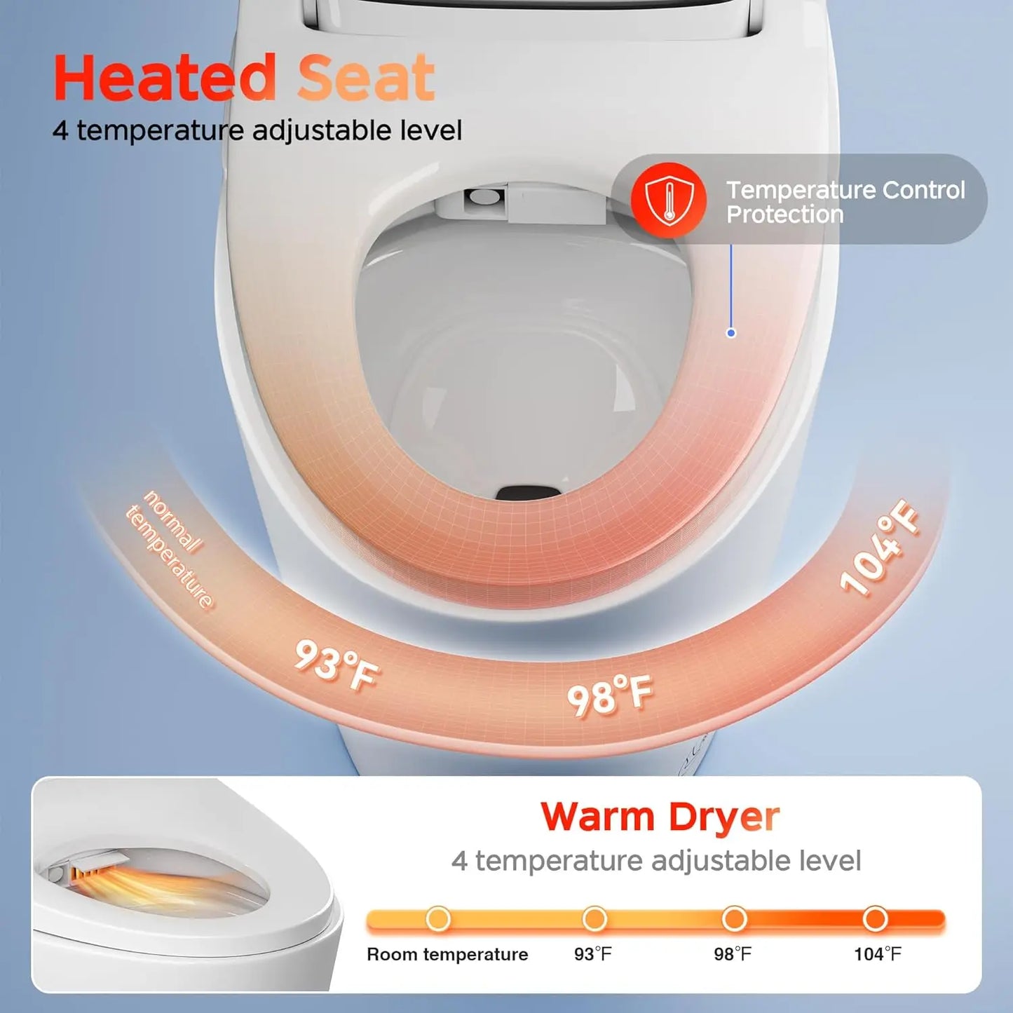 Smart Tankless Toilet With Bidet Built In Heated Seat LED
