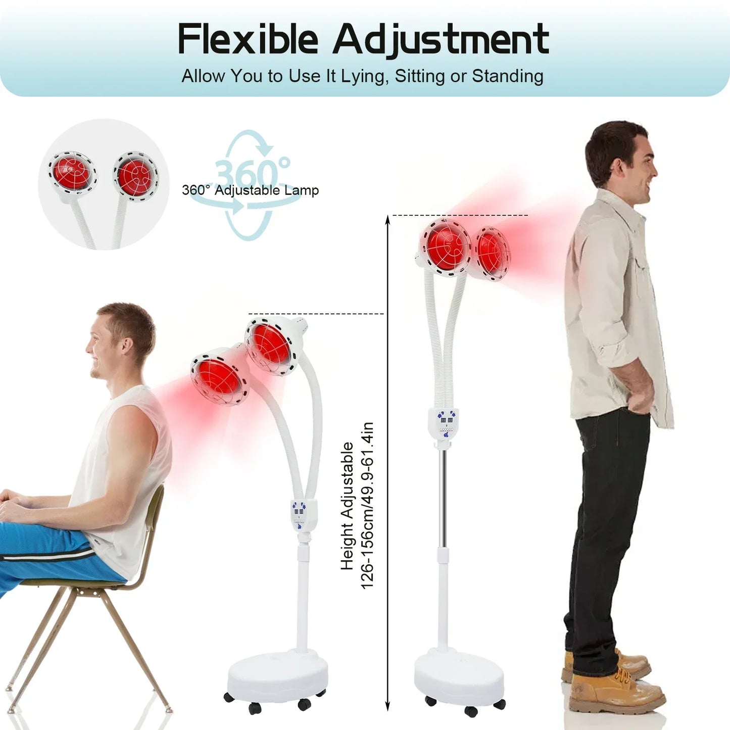Bymaocar Infrared Heat Lamp 360° Rotating Double-Head for Pain Relief