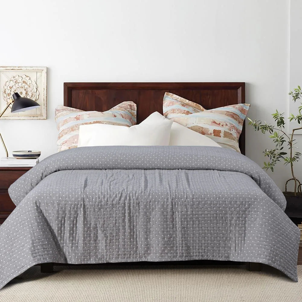 Ntbay 3 Layers Cotton Muslin Bed Blanket, Soft Breathable Thermal Yarn Dyed Quilt for Adults, Perfect Lightweight Blanket