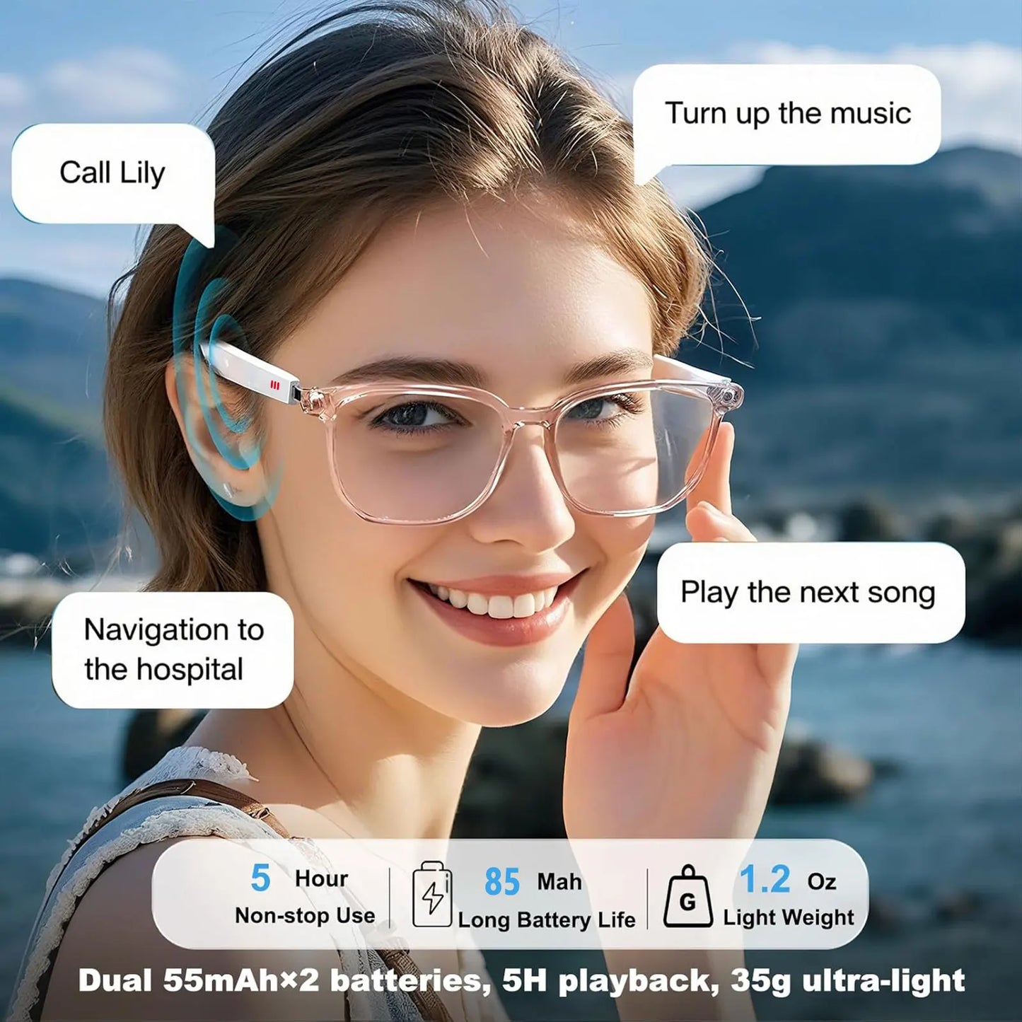 Giinova Smart Glasses With App Translation Open Ear Audio Calls