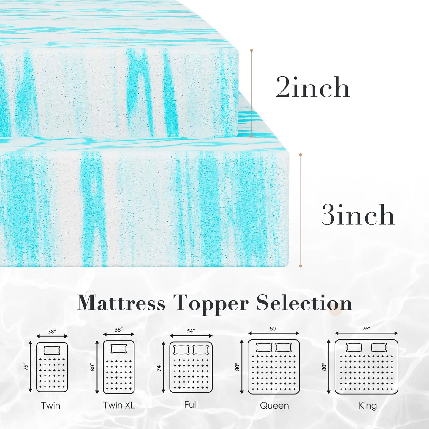JHK Gel Memory Foam Mattress Topper For Cooling Sleep