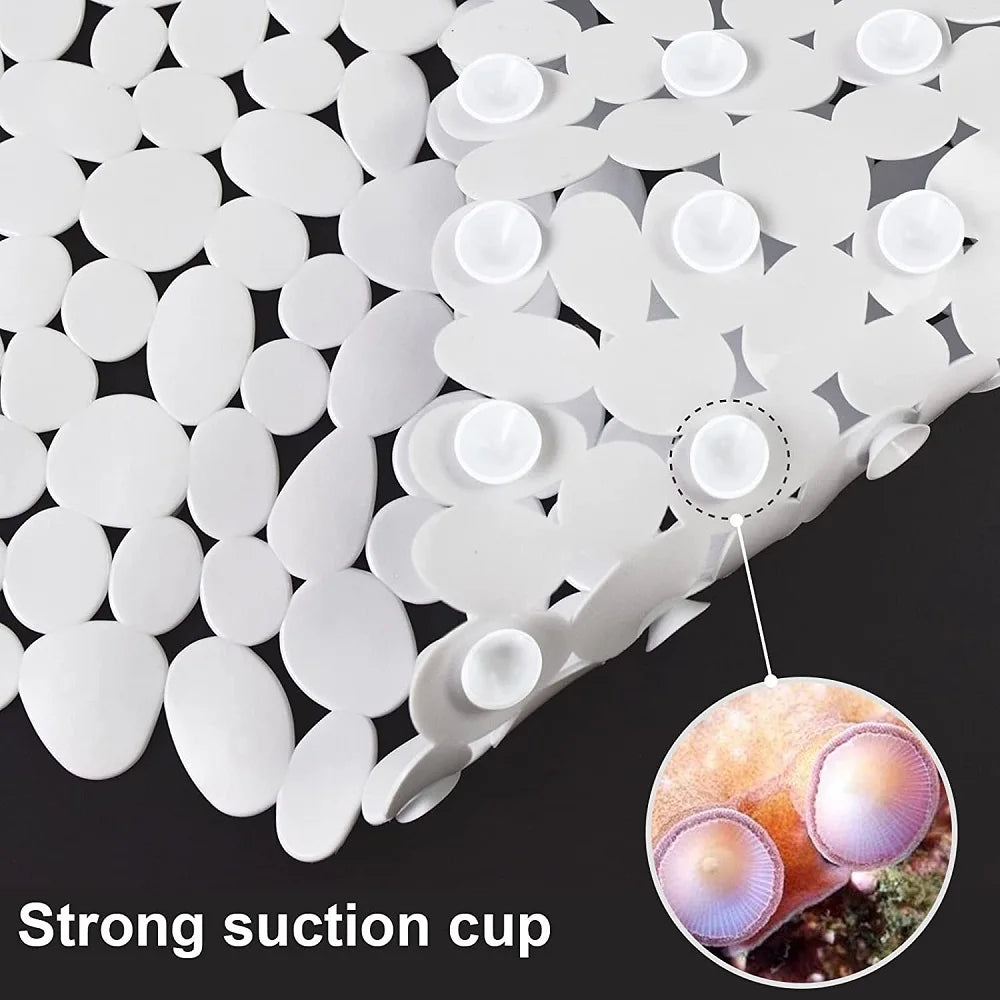 NONECN Non Slip Pebble Bath Mat With Drain Holes Suction Cups Machine Washable