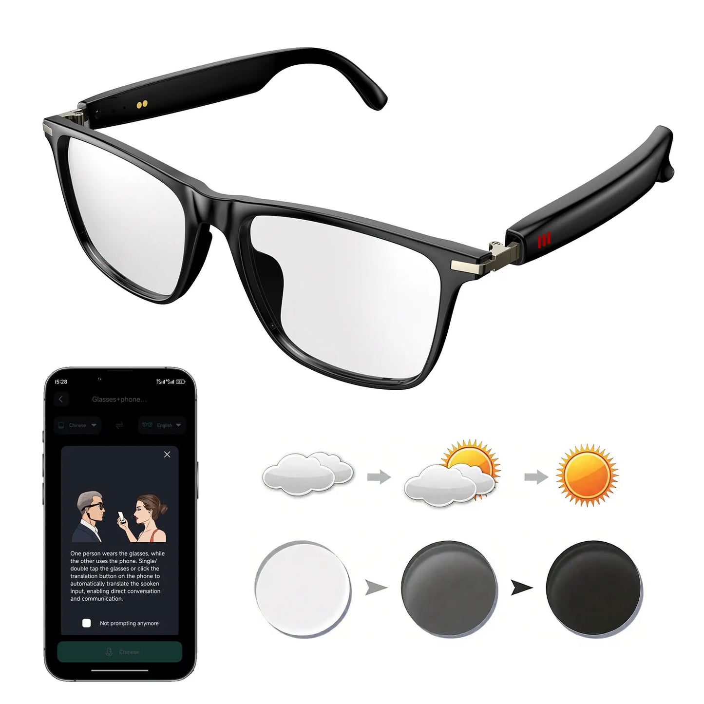 Giinova Smart Glasses With App Translation Open Ear Audio Calls