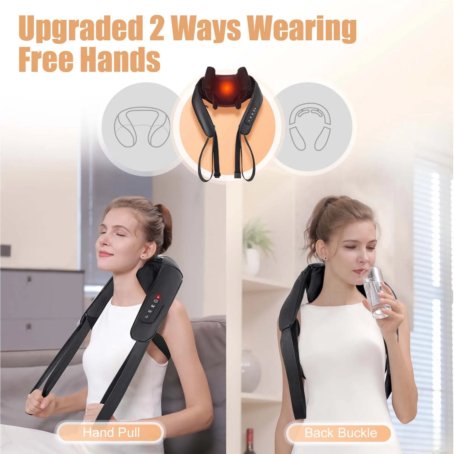 MASGREE Shiatsu Back Neck Massager With Heat Cordless 3D Kneading